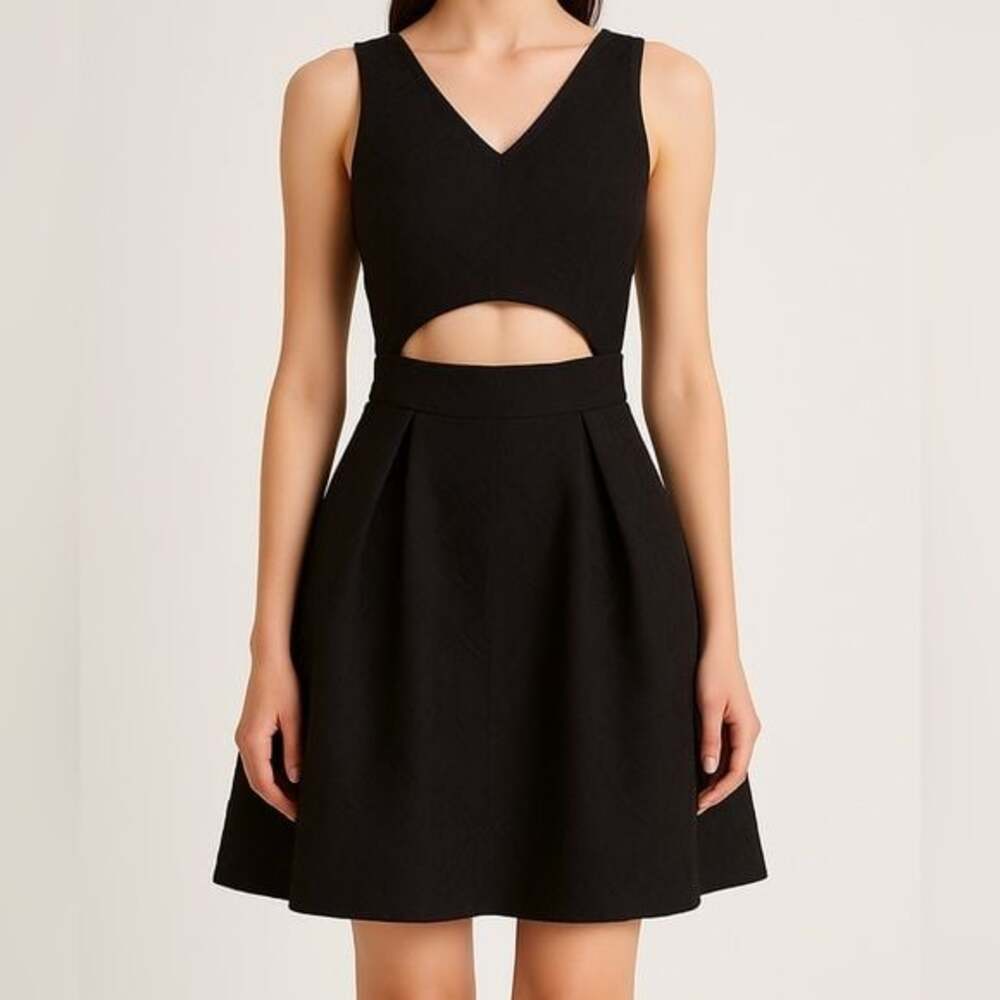 Bebe Black Cut Out Dress Size S Fit and Flare Sleeveless Party Cocktail